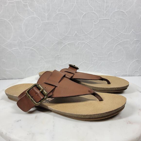 Blowfish Cork Sandals Womens 8 Brown Leather Buckle Slip On Summer Thong - Picture 1 of 12